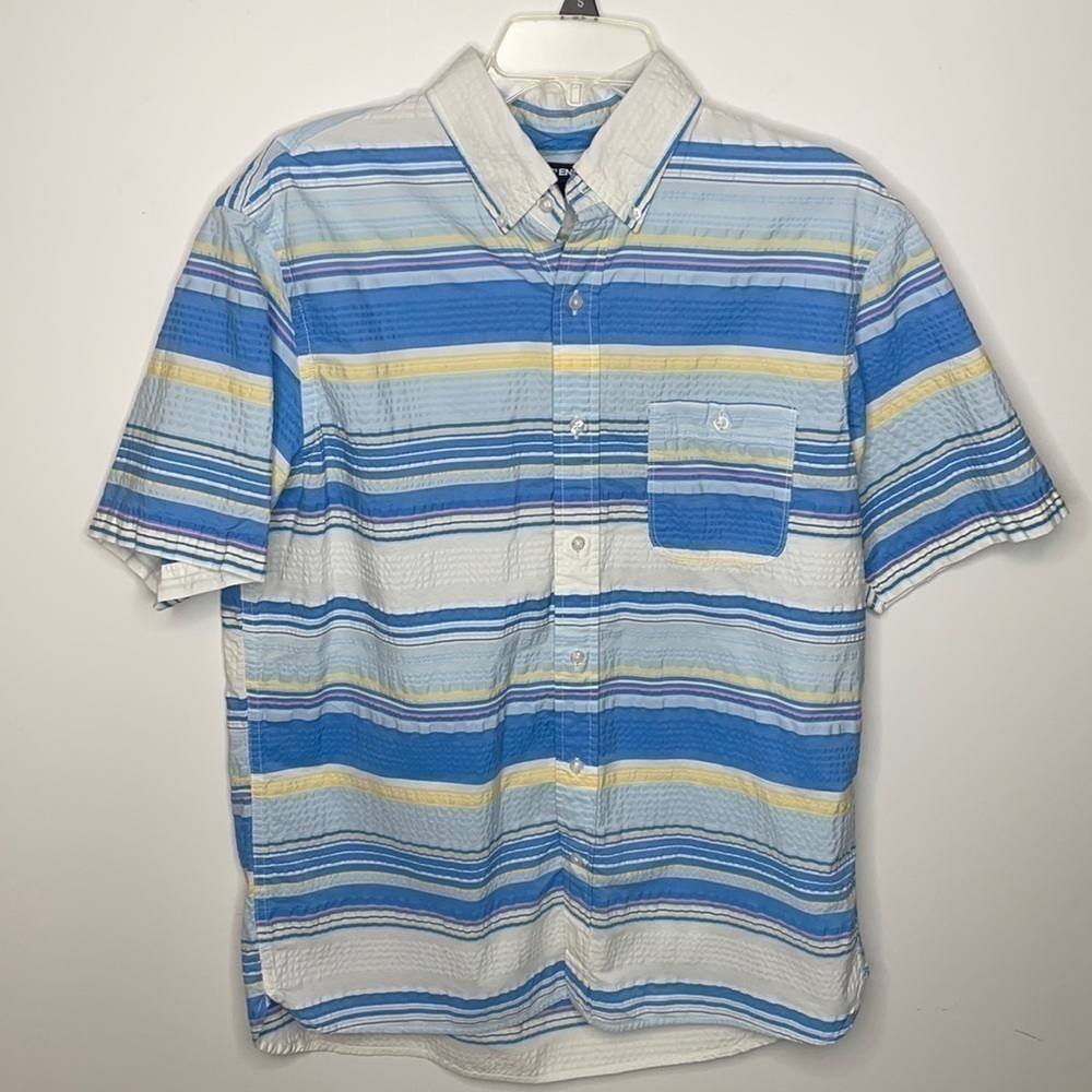 LANDS' End Pastel Striped, Casual Button Down Shirt, Size Medium